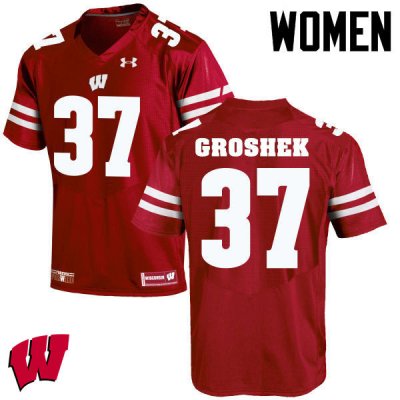 Women's Wisconsin Badgers NCAA #14 Garrett Groshek Red Authentic Under Armour Stitched College Football Jersey VQ31O35WD